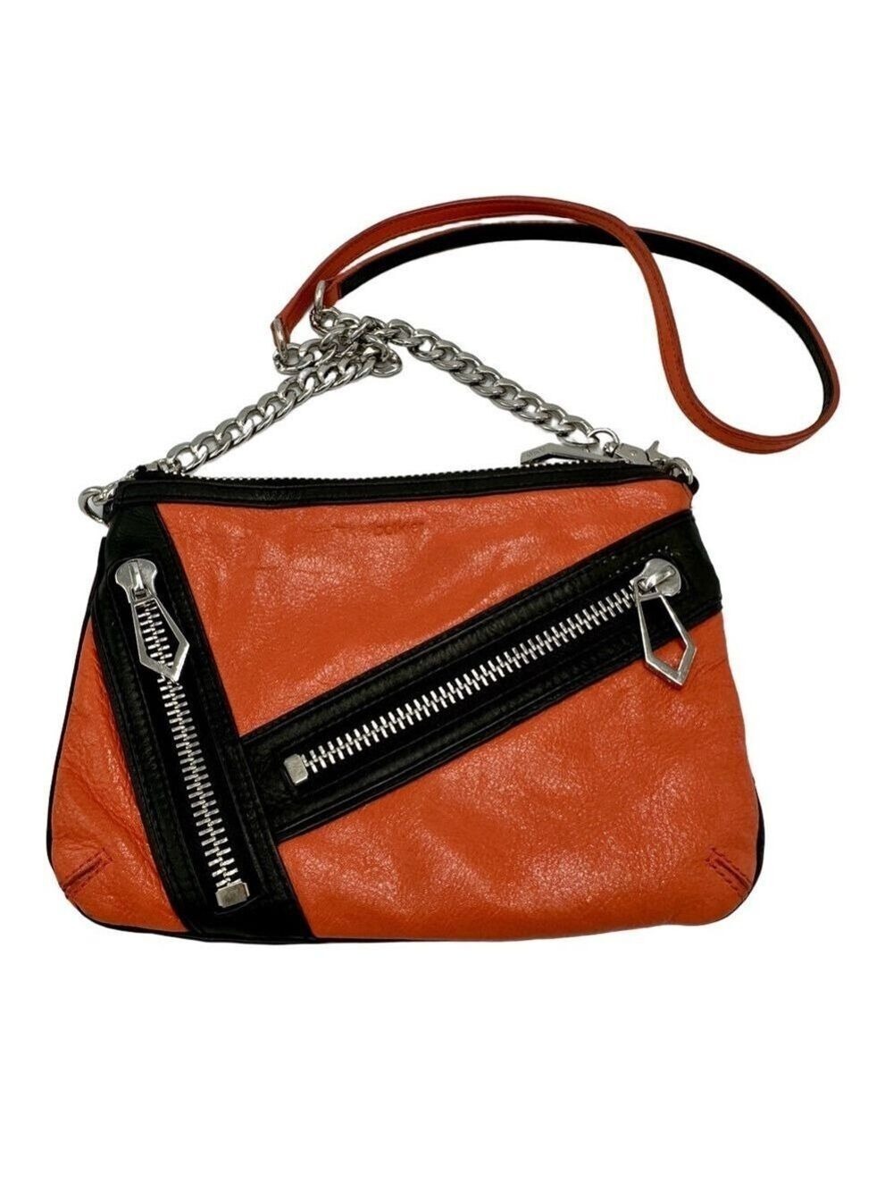 Botkier CRUZ Crossbody Hand Bag Orange Leather Chrome Chain and Zippers - Picture 2 of 15